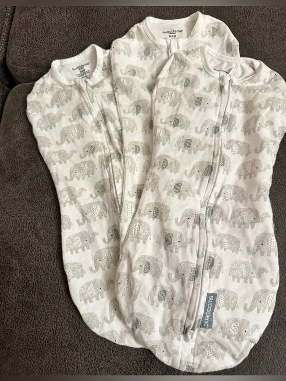 SwaddleMe White and Gray Elephant Print Sleep Sacks set of 3